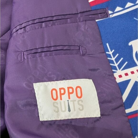 OppoSuits Reindeer Snowflake Blazer Mens Size 46 Blue Christmas Holiday Jacket - Picture 4 of 10